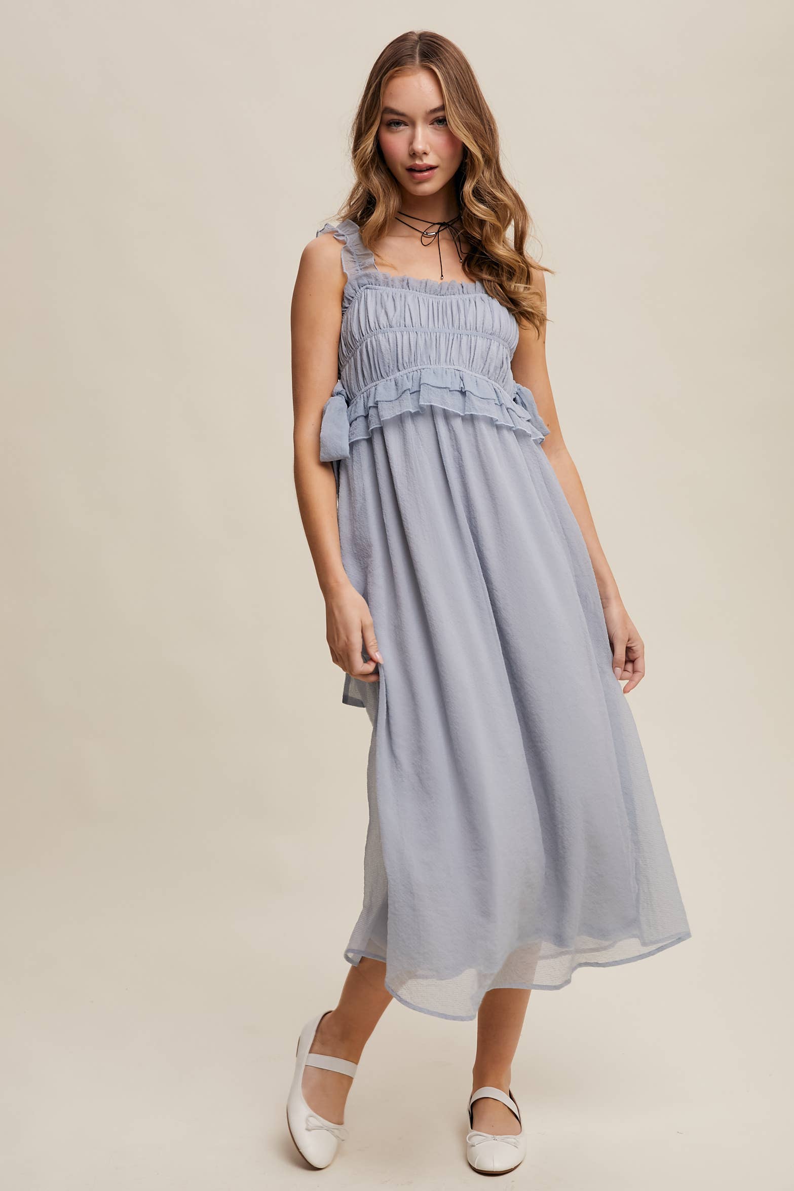 Ethereal Ruffle Bump Midi Dress