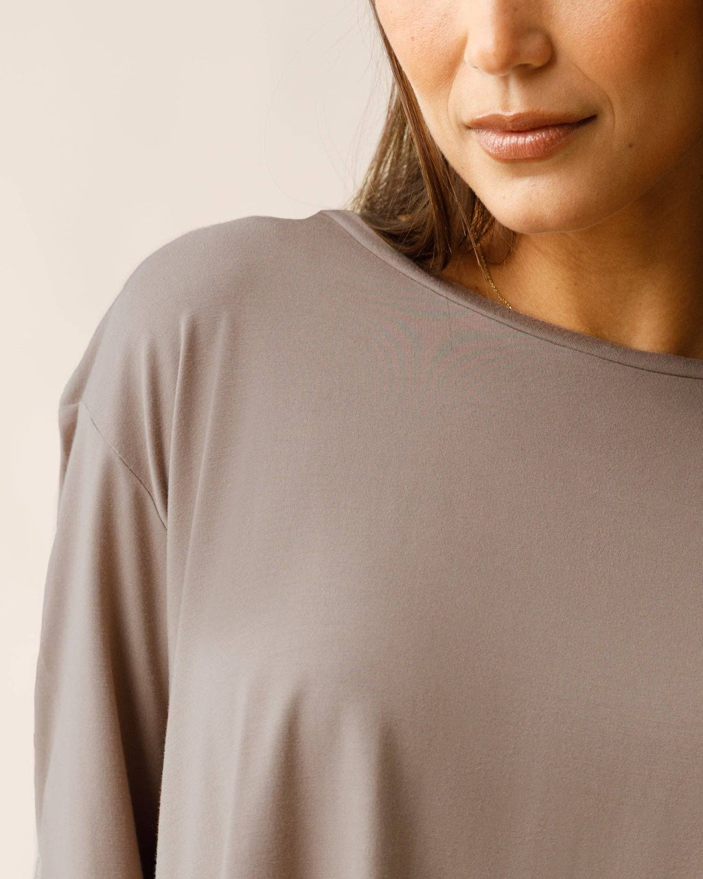 Aria Bamboo Casual Cropped Long Sleeve Top | Taupe