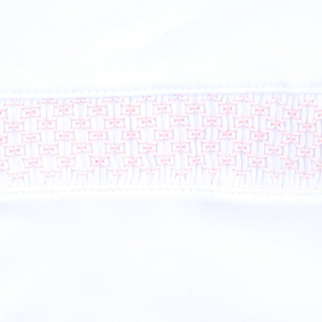 Solid Essentials White Pink Smocked Blanket