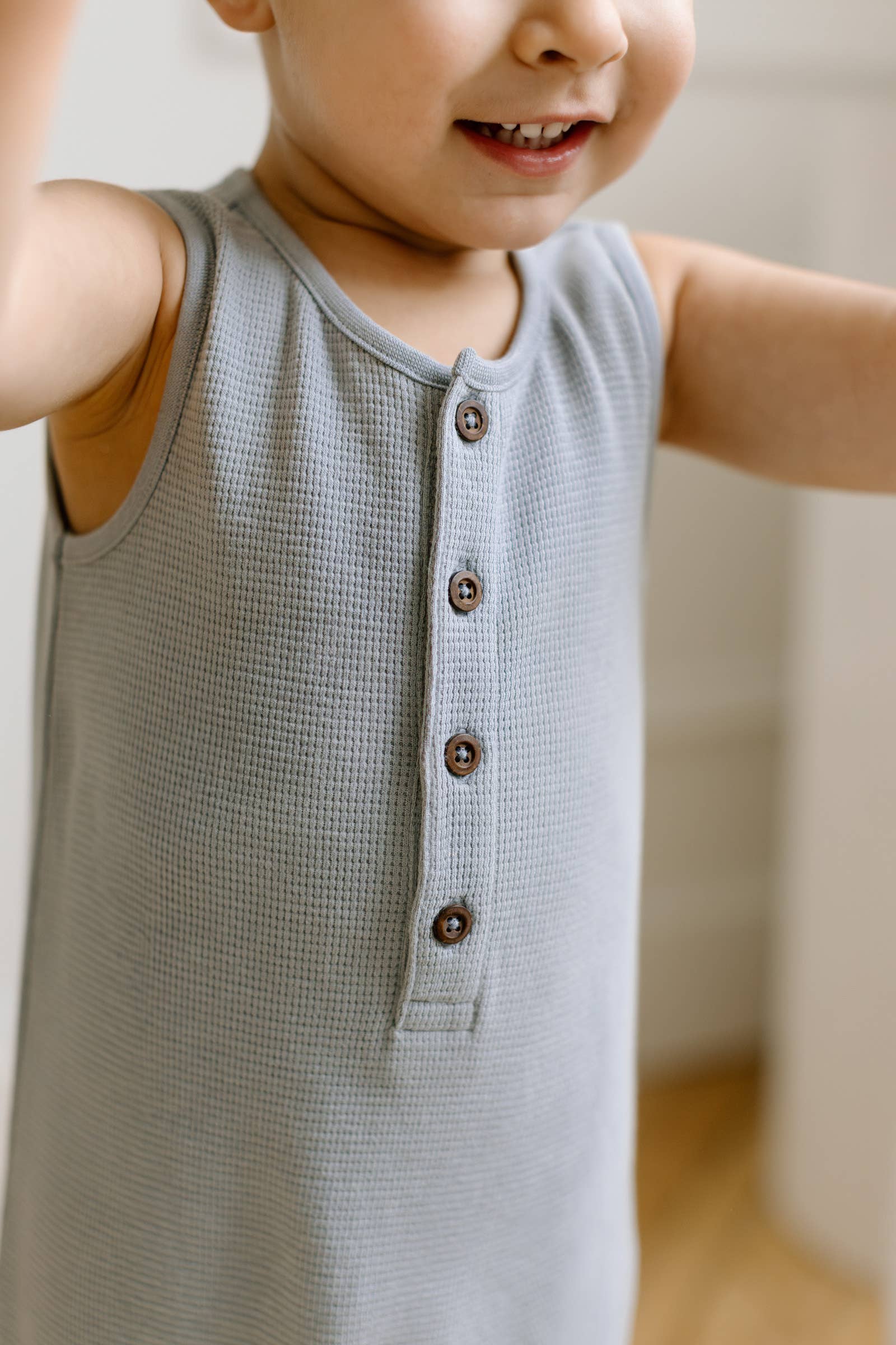Organic Baby Wade Henley Tank Waffle Romper - Mist