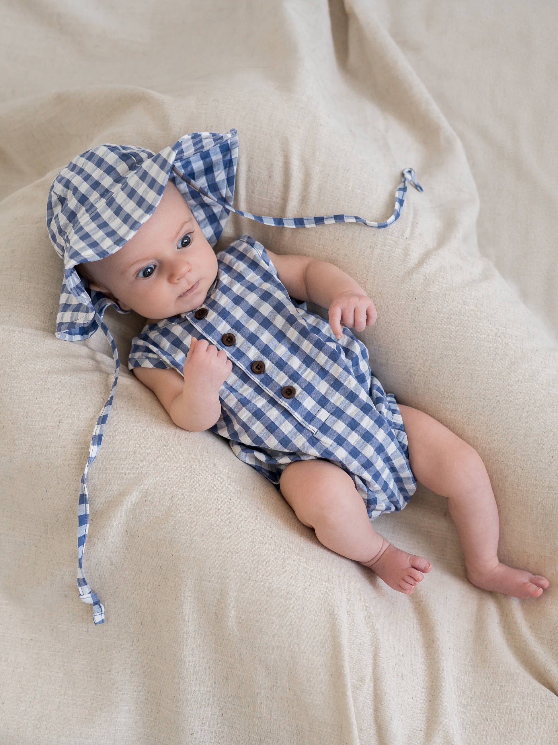 Organic Baby Wren Seersucker Bubble Romper - Marino Gingham