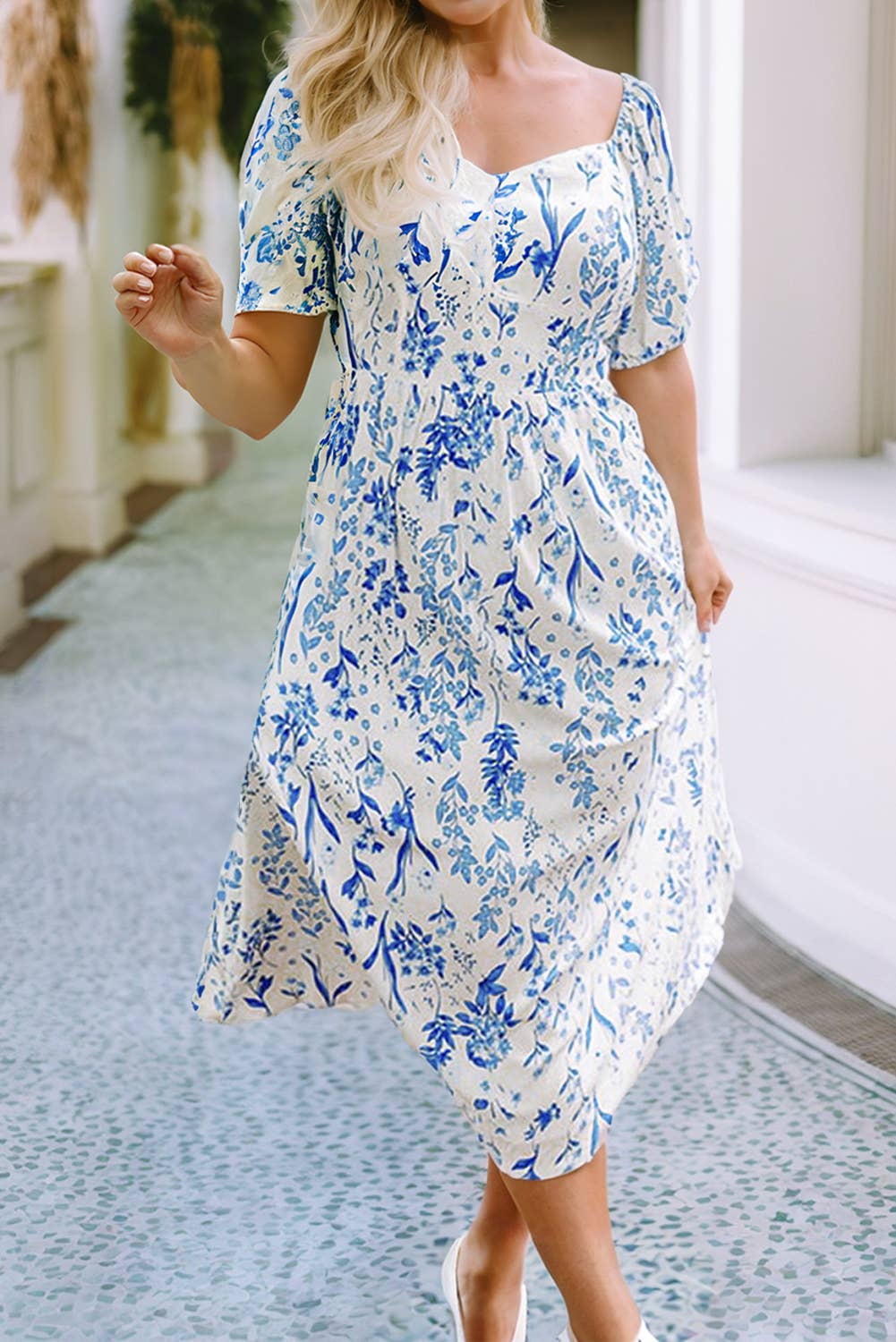 Floral Print Sweetheart Midi Dress