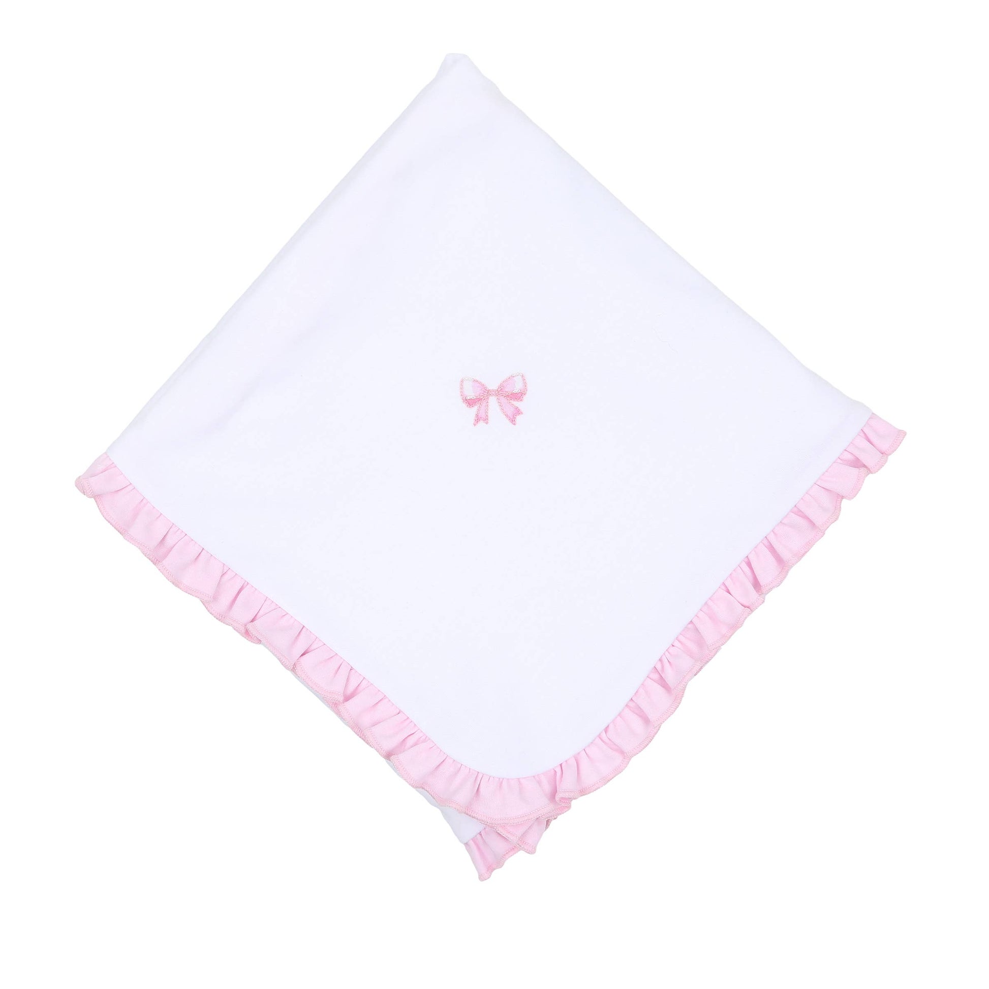 Baby Bows Emb Ruffle Receiving Blanket