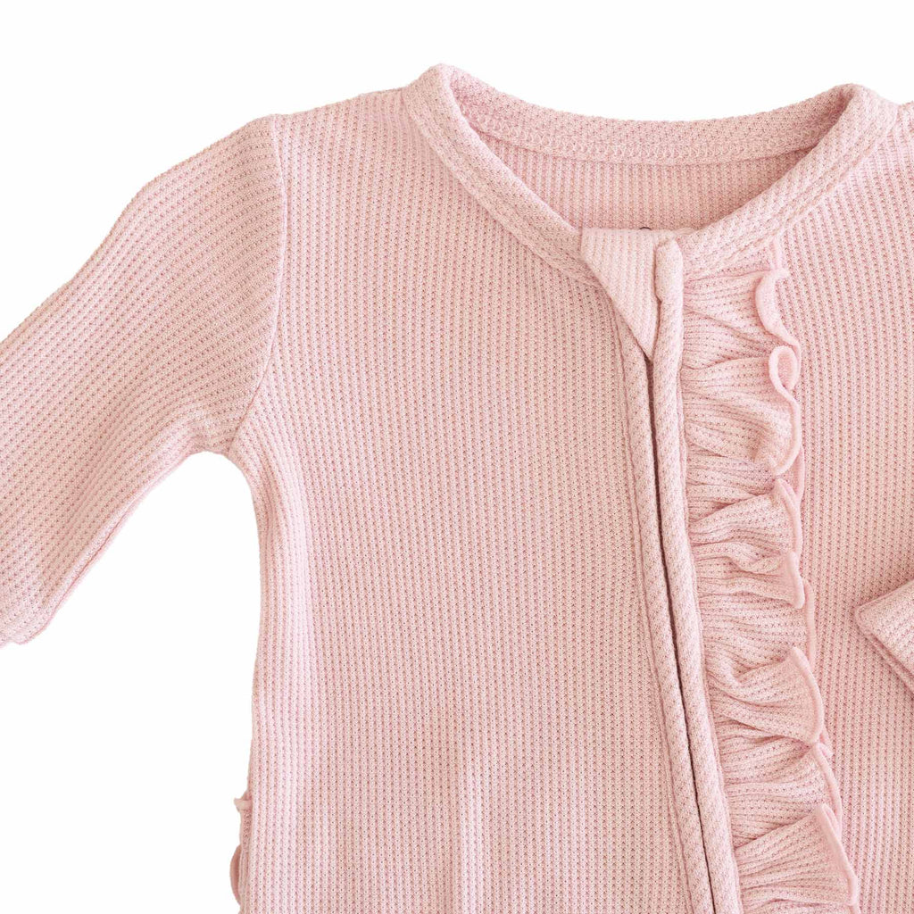 Lotus Bamboo Waffle Ruffle Zipper Footie