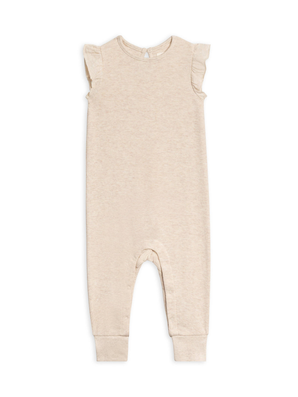 Organic Maci Flutter Sleeve Tank Waffle Romper - Heather Oat