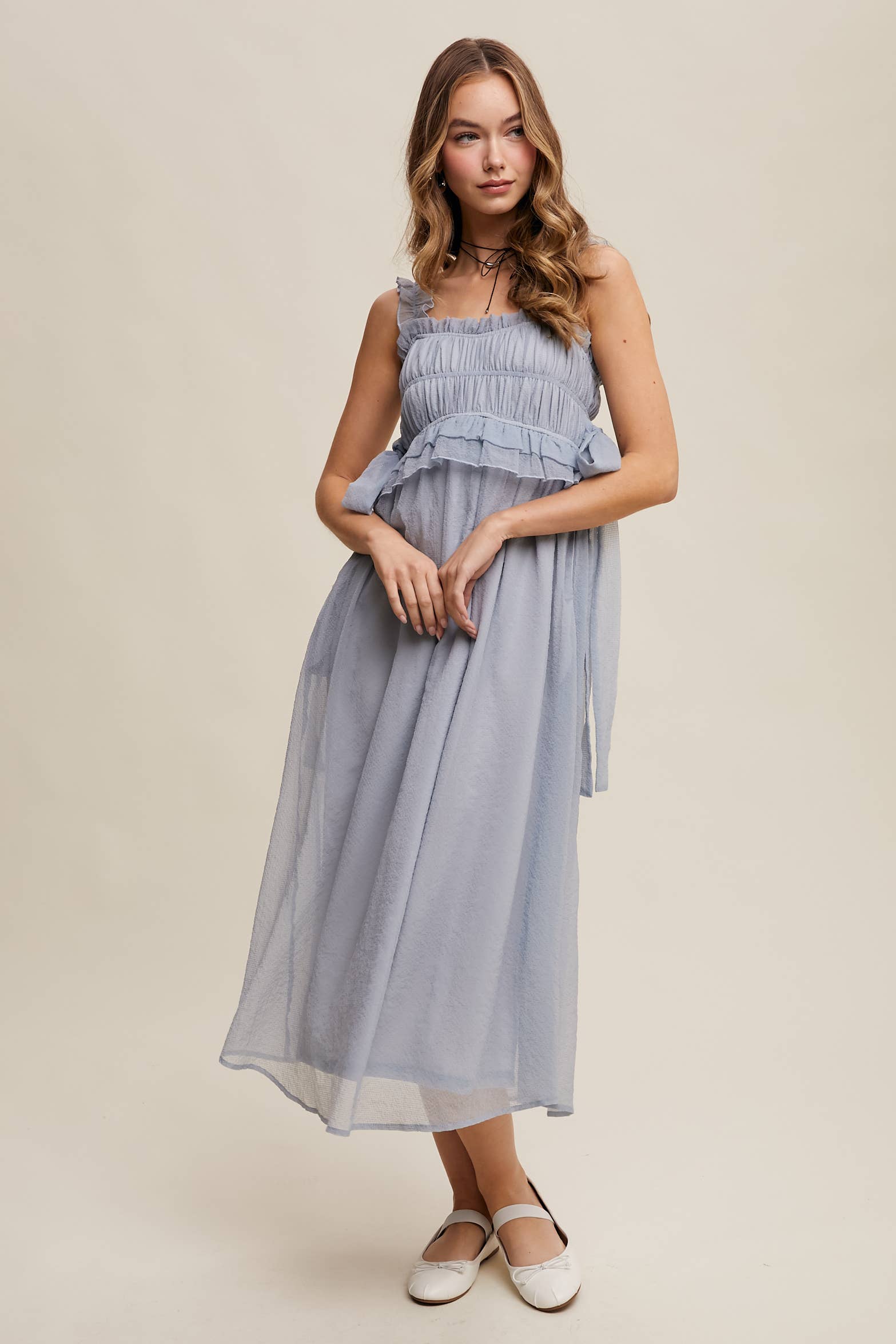Ethereal Ruffle Bump Midi Dress
