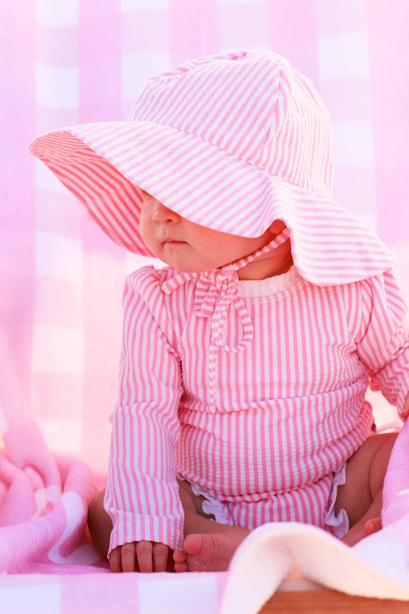 Printed Sun Hat | Seersucker Dusty Pink Wholesale