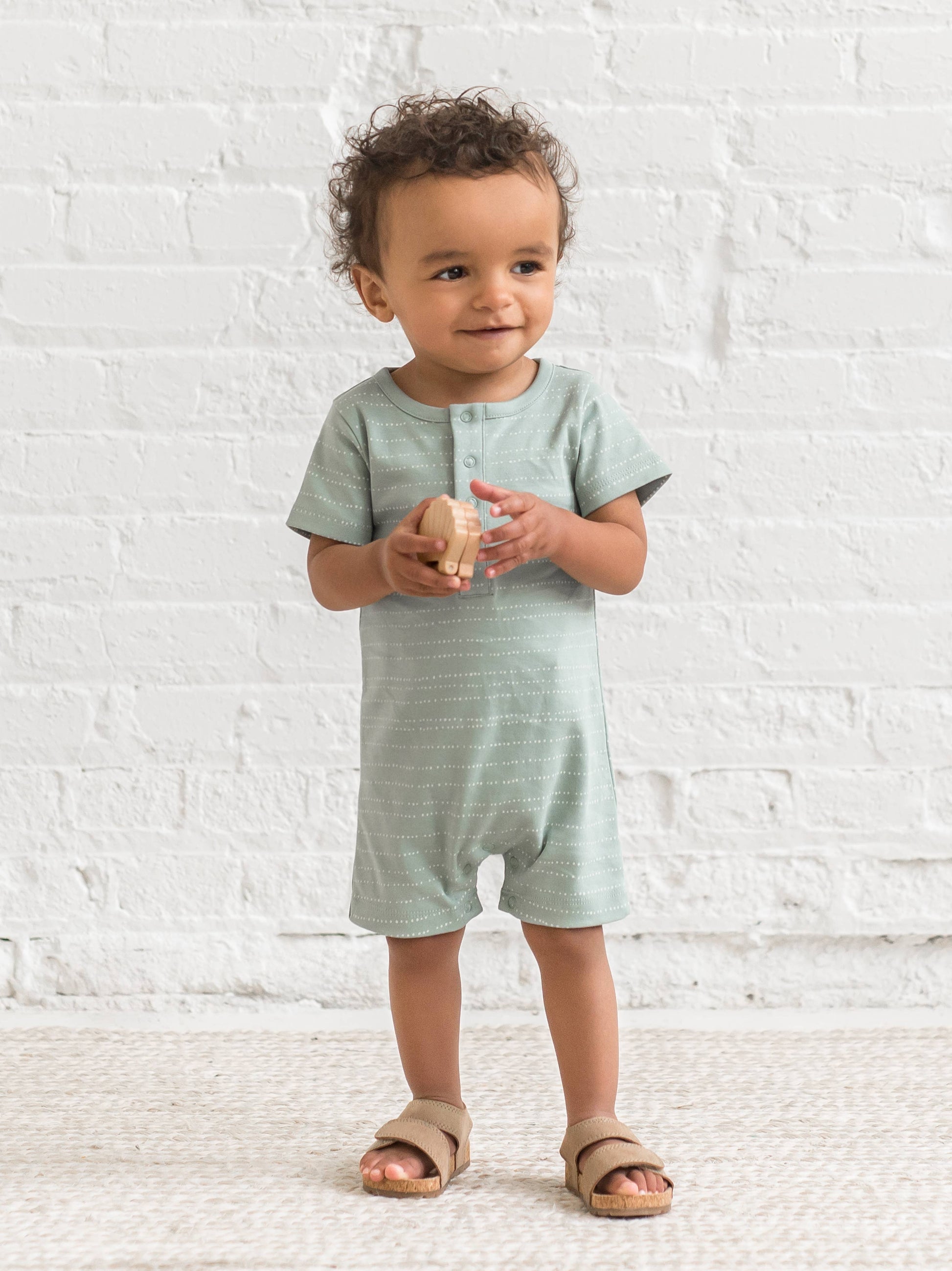 Mason Short Sleeve Romper - Pebble