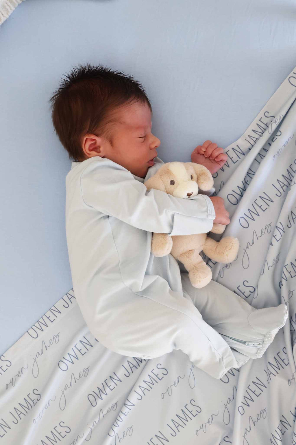 Baby Blue Bamboo Zipper Footie