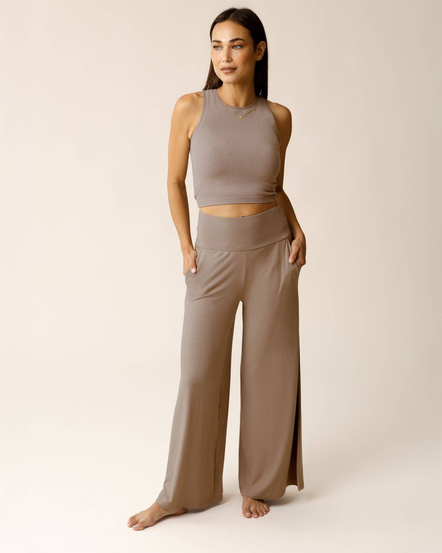 Bamboo Wide Leg Maternity & Postpartum Lounge Pant | Taupe