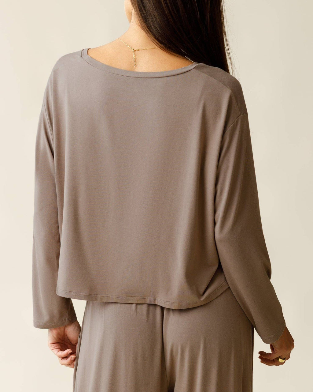 Aria Bamboo Casual Cropped Long Sleeve Top | Taupe