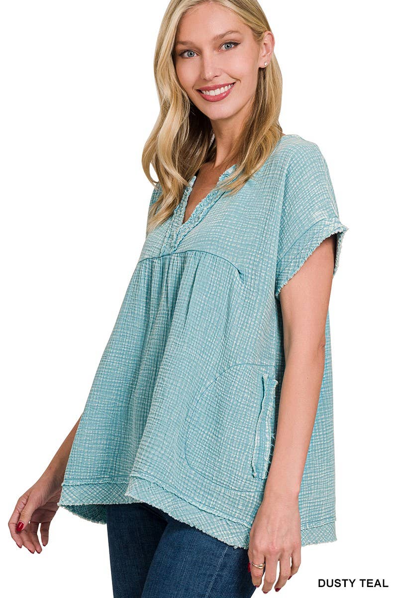 Raw Edge Short Sleeve Shirt