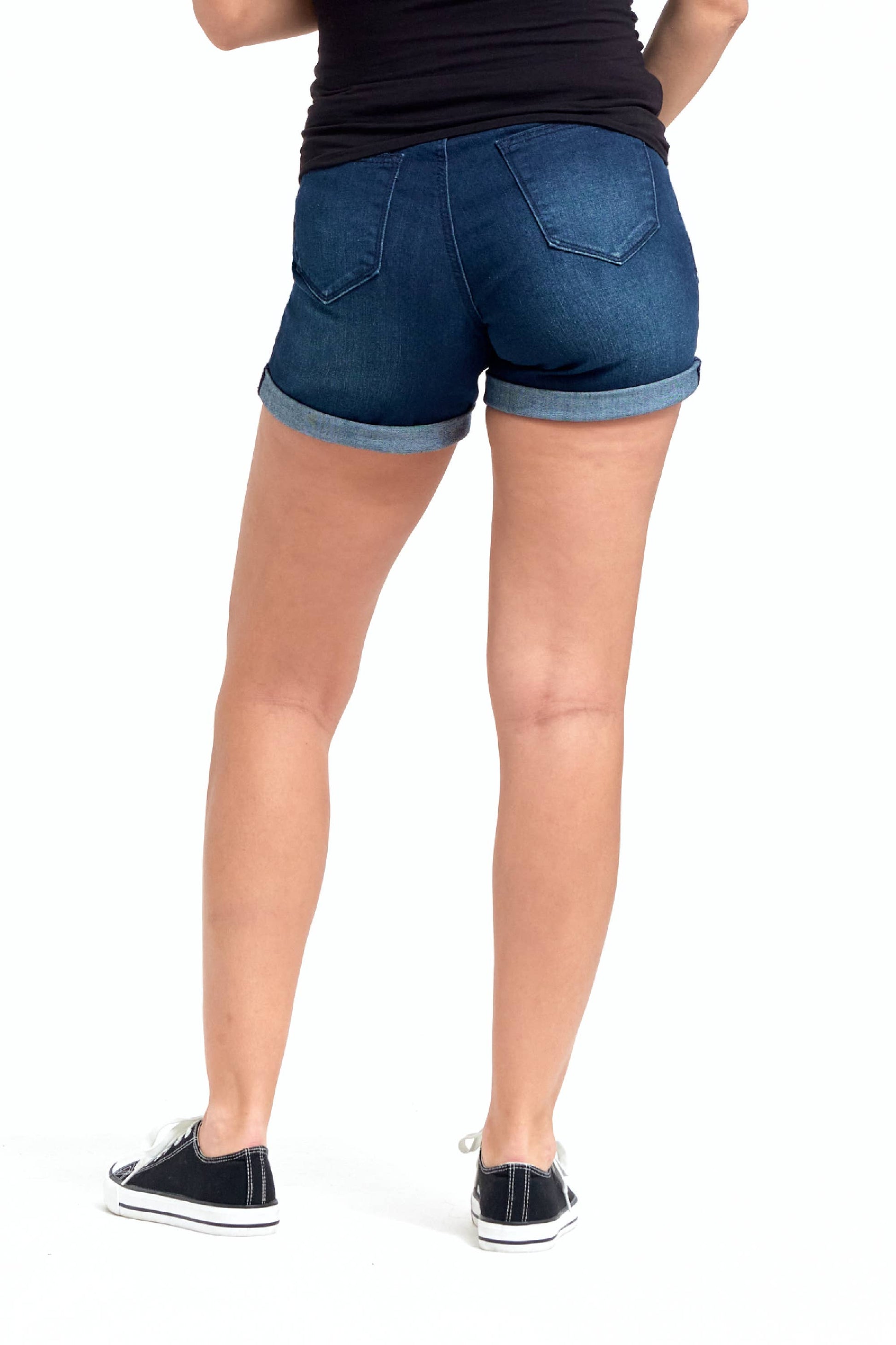 Marco Maternity Roll Cuff Jean Shorts w/ Bellyband