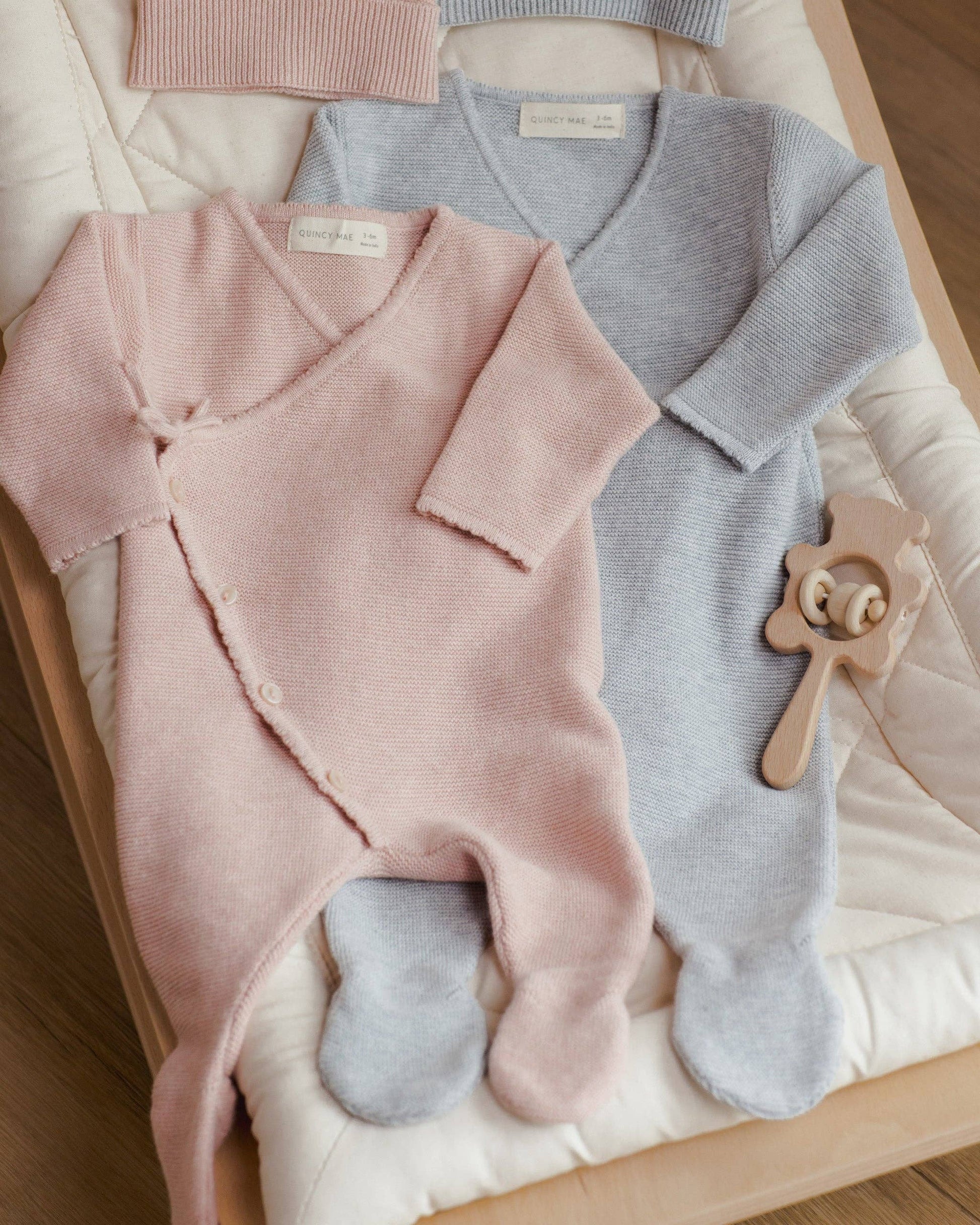 Wrap Knit Footie Heathered Rose