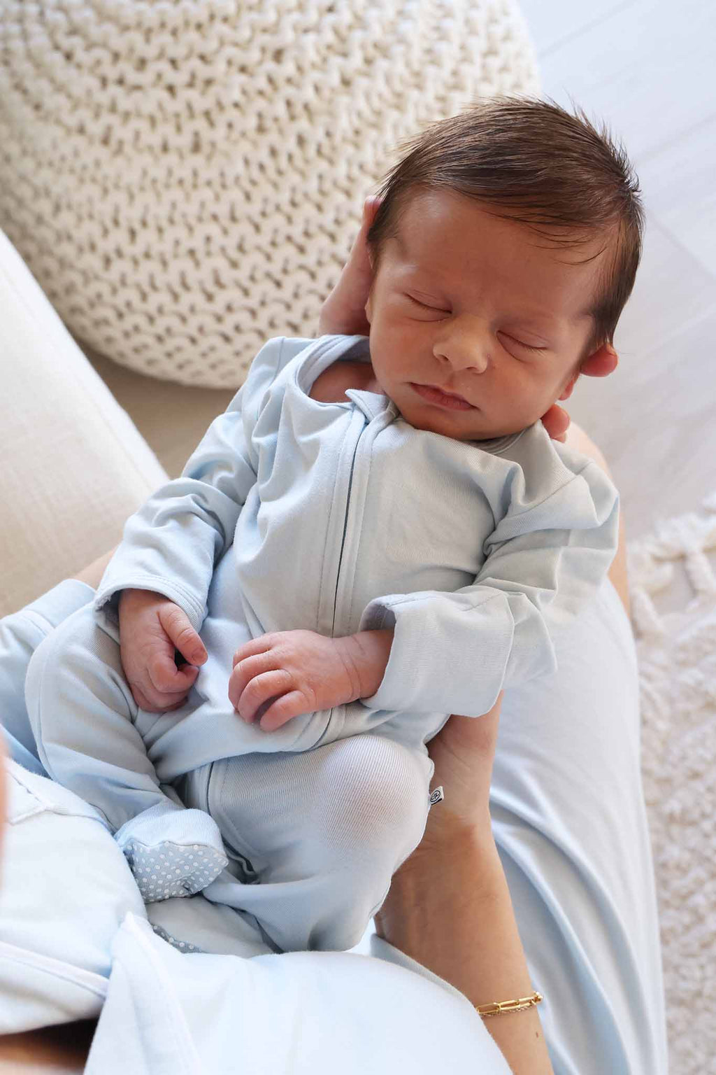 Baby Blue Bamboo Zipper Footie