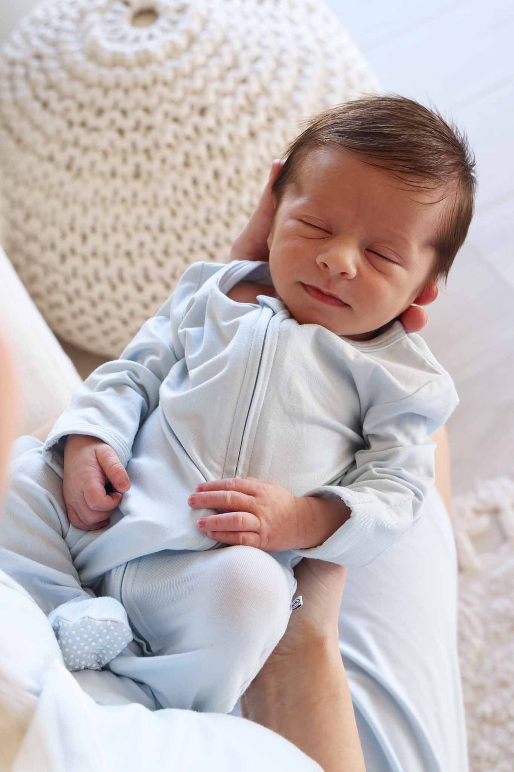 Baby Blue Bamboo Zipper Footie