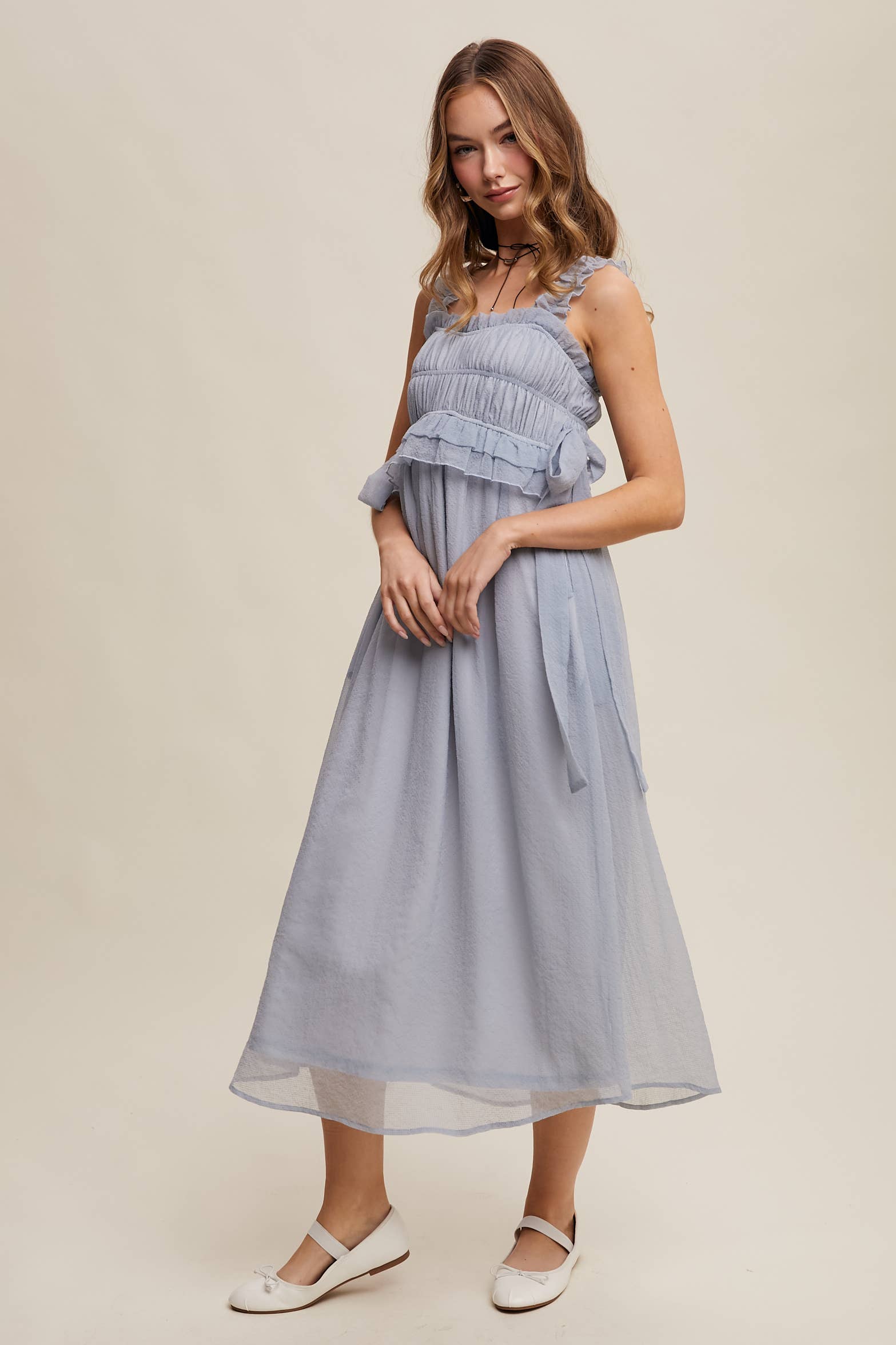 Ethereal Ruffle Bump Midi Dress