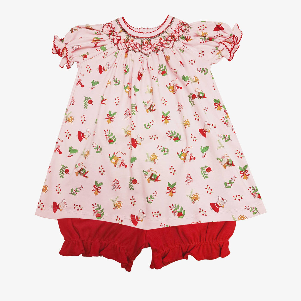 Girl's "Christmas Mice" Bishop Pima Cotton