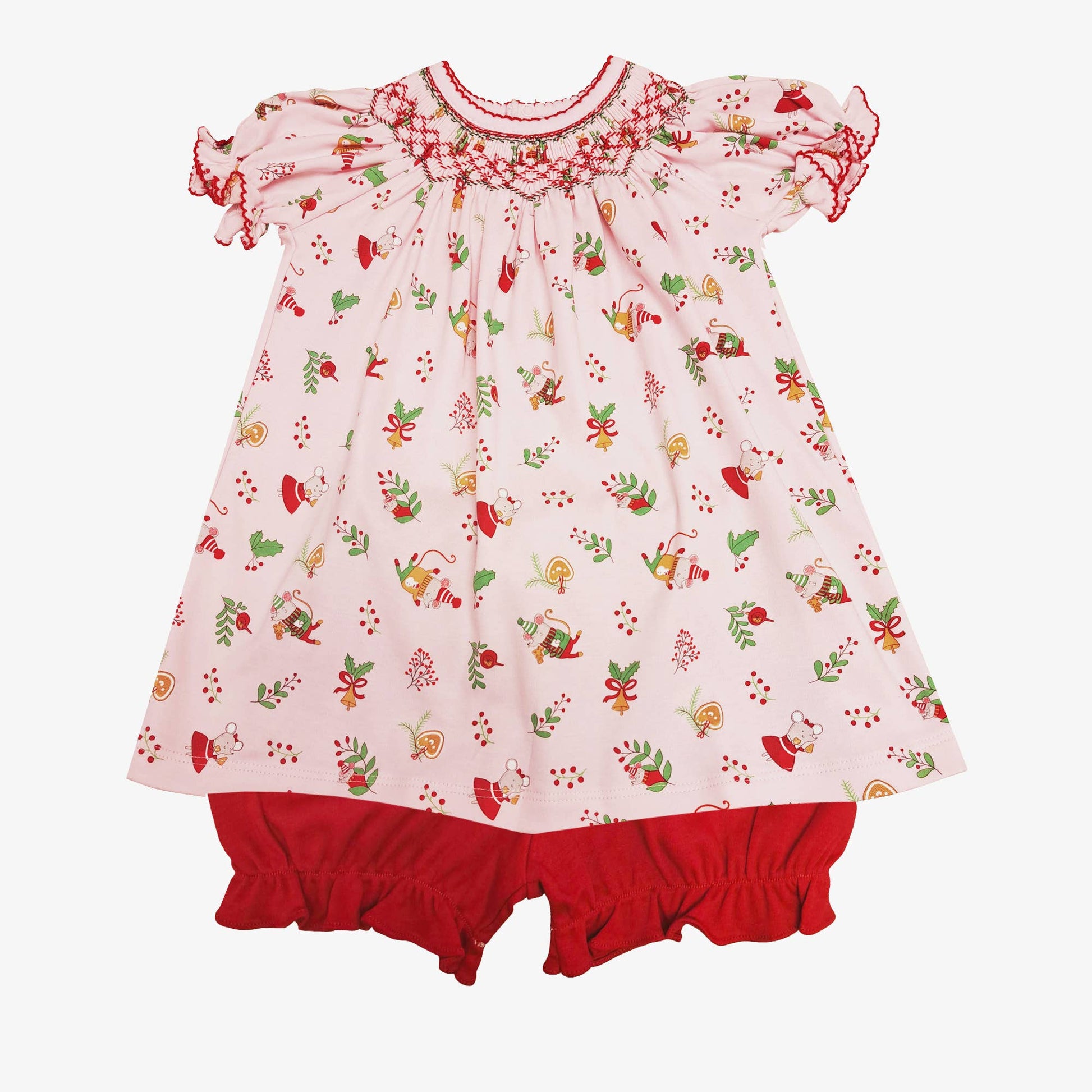 Girl's "Christmas Mice" Bishop Pima Cotton