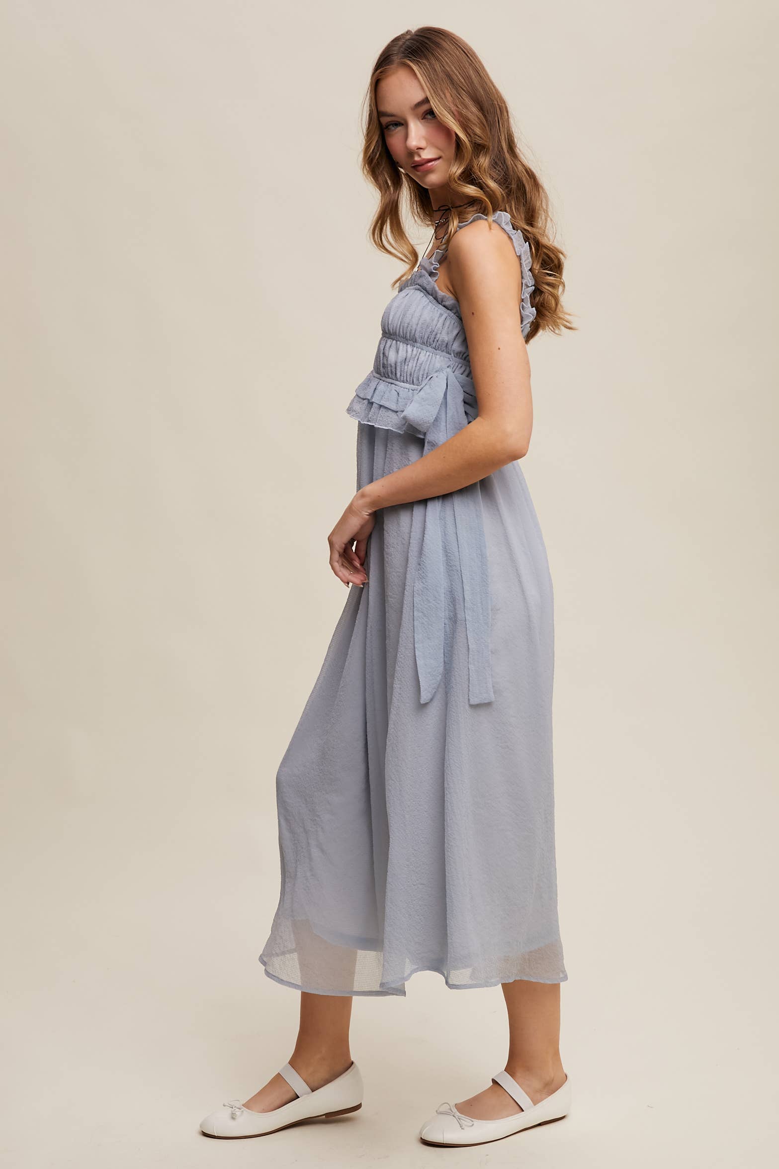 Ethereal Ruffle Bump Midi Dress