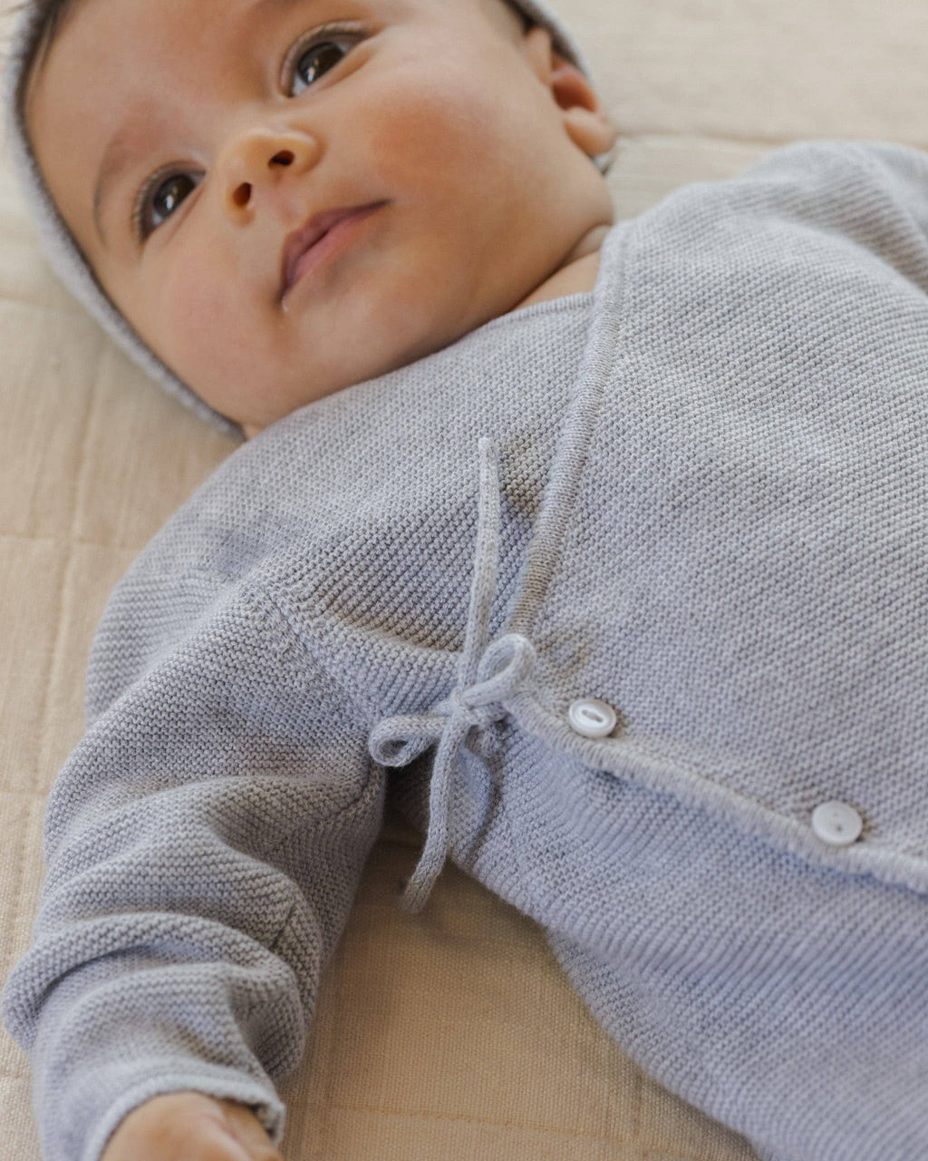 Wrap Knit Footie Heathered Dusty Blue