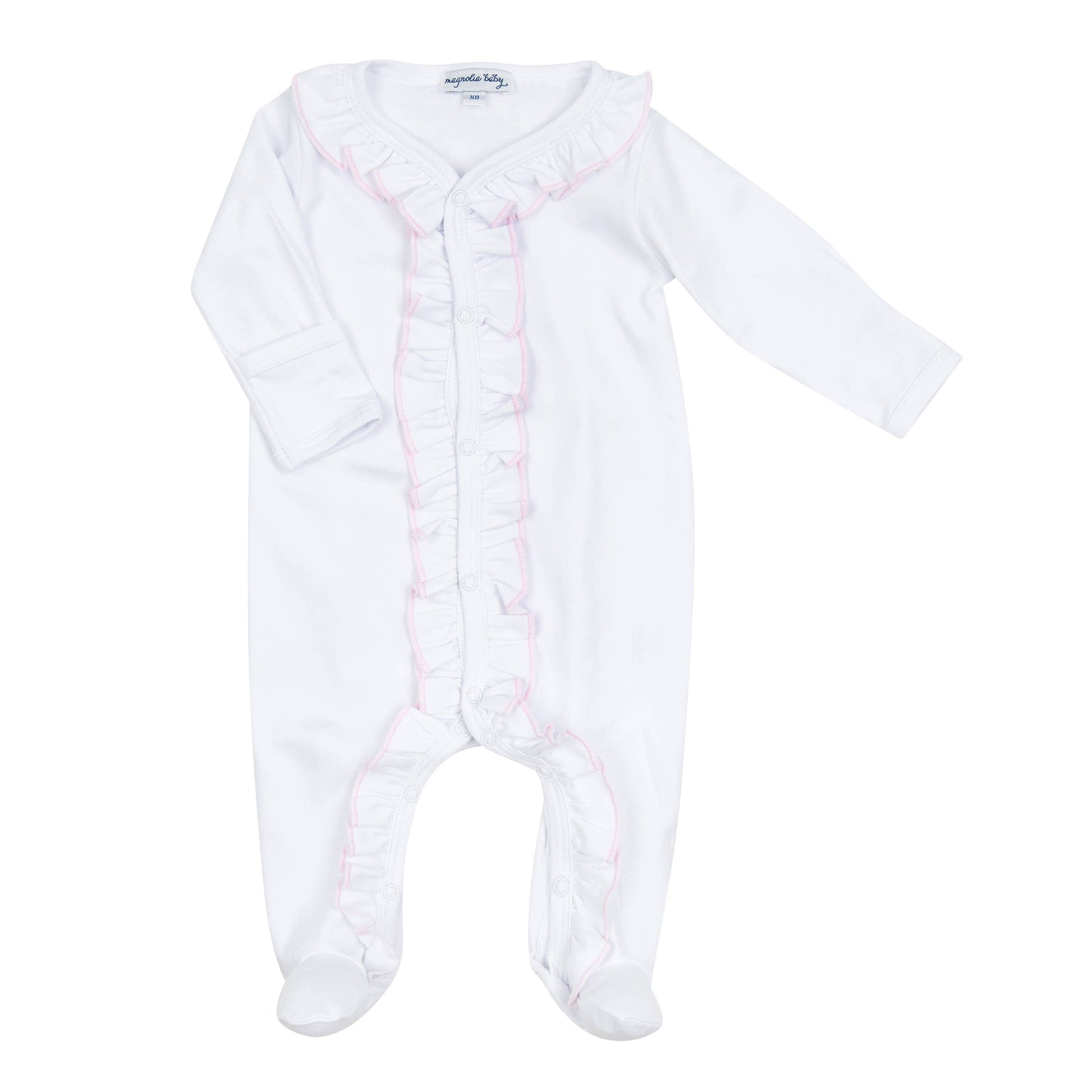 Solid Essential white pink ruffle footie