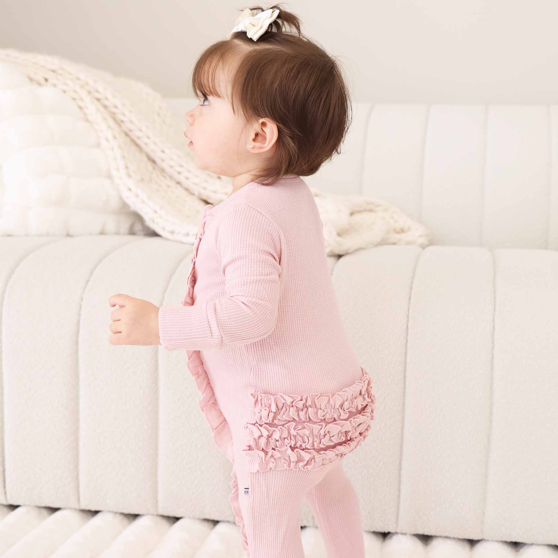 Lotus Bamboo Waffle Ruffle Zipper Footie
