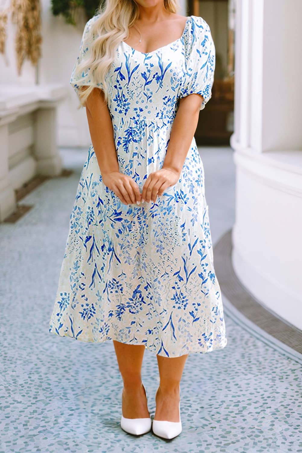 Floral Print Sweetheart Midi Dress