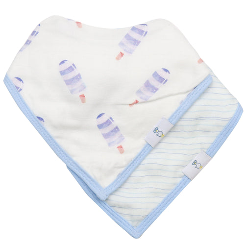 2 PK Muslin & Terry Cloth Bib Set Popsicles/Stripes