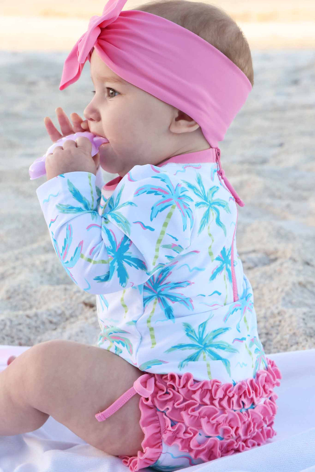 Long Sleeve Rash Guard With Ruffle Bottom | Blue Lagoon