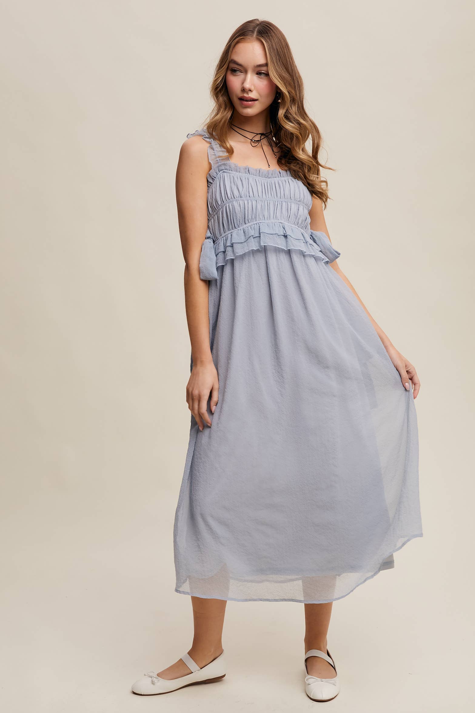 Ethereal Ruffle Bump Midi Dress