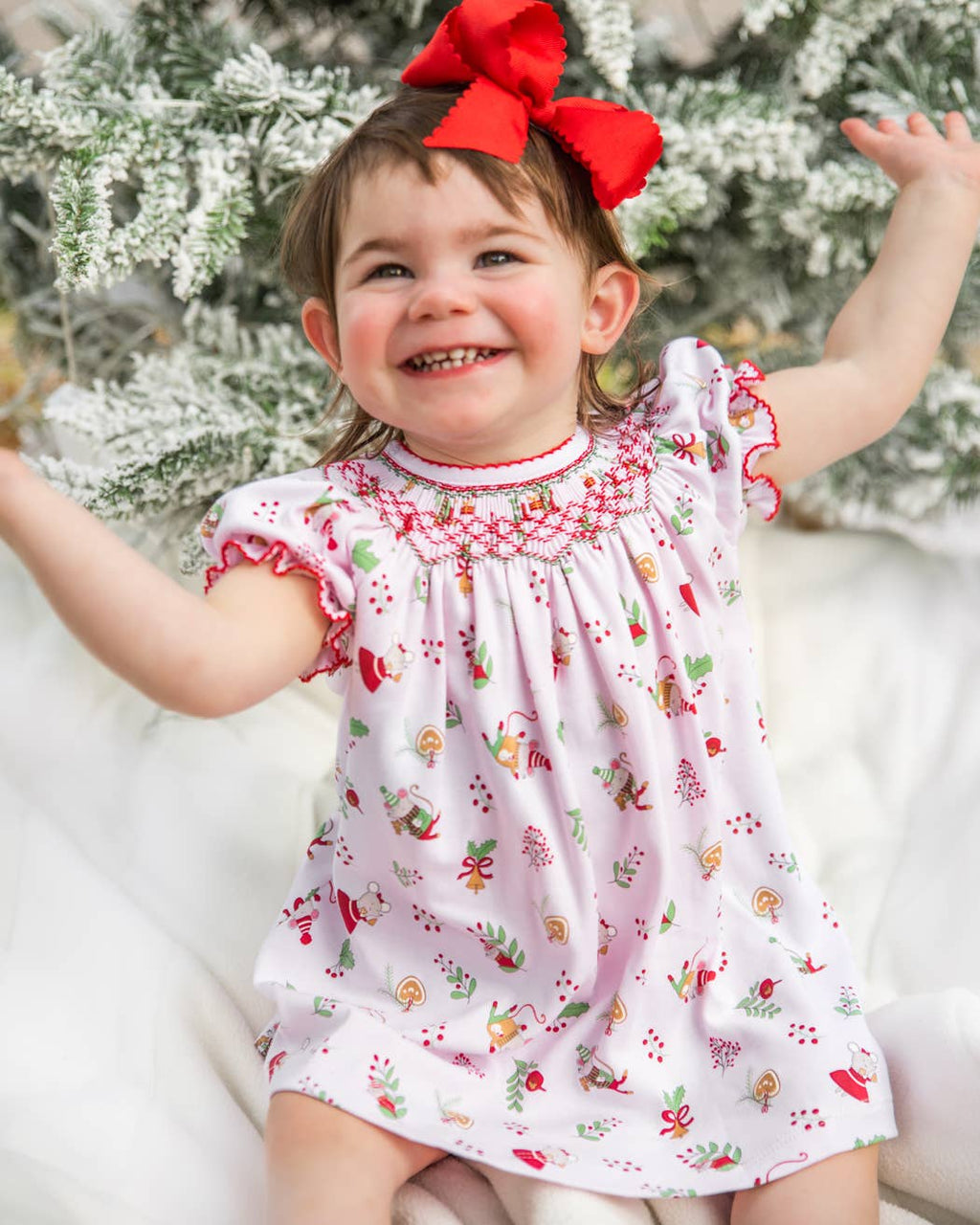 Girl's "Christmas Mice" Bishop Pima Cotton