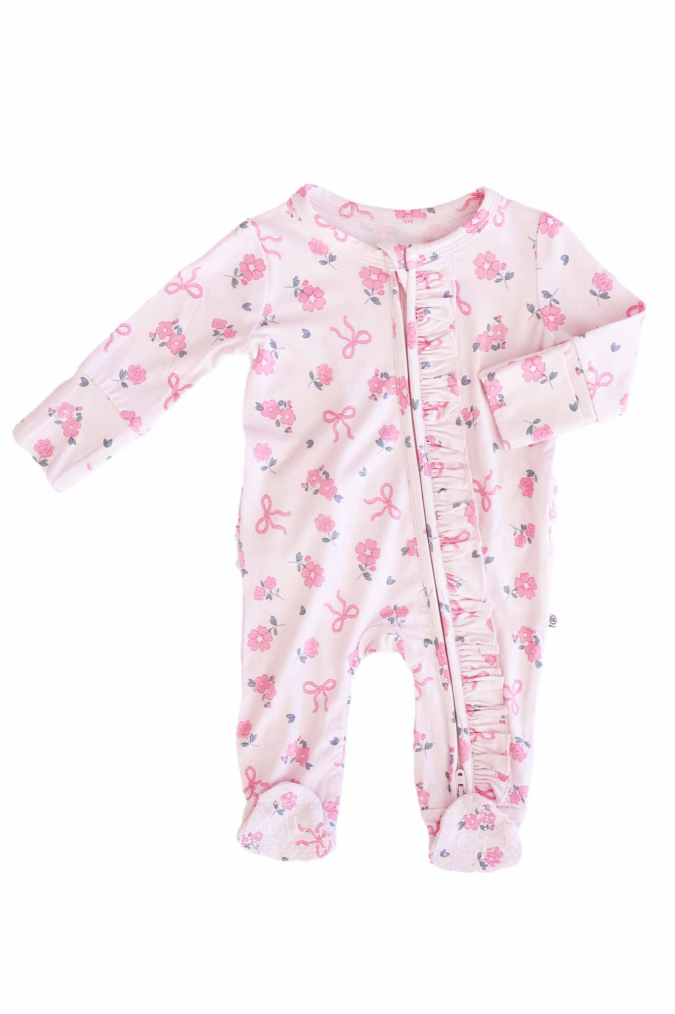 Ribbon & Roses Ruffle Zipper Footie | Pink