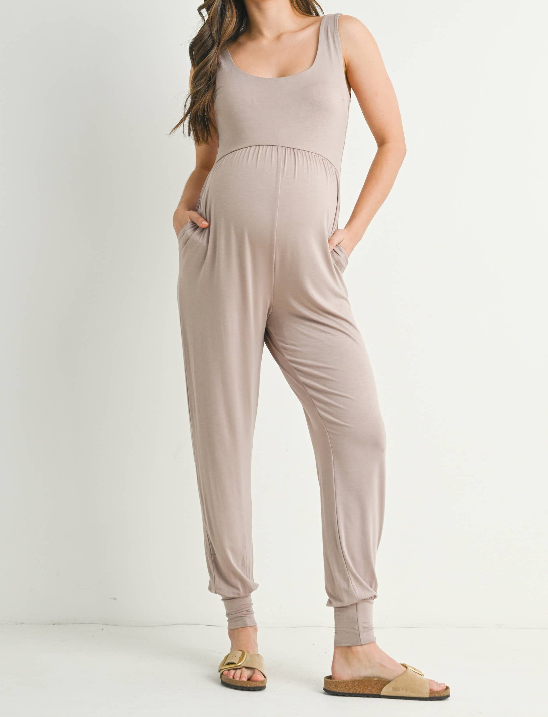 Butter Sleeveless Maternity Jumpsuit - Mocha