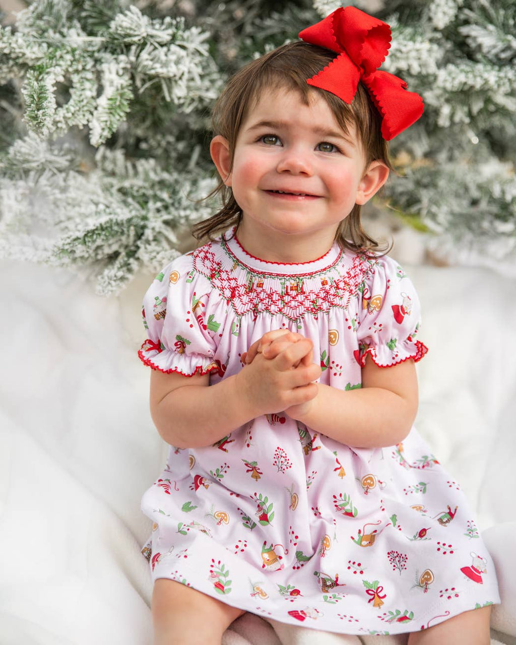 Girl's "Christmas Mice" Bishop Pima Cotton