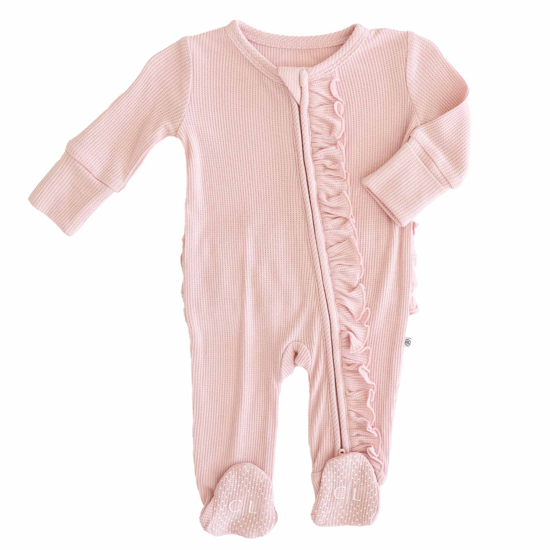 Lotus Bamboo Waffle Ruffle Zipper Footie