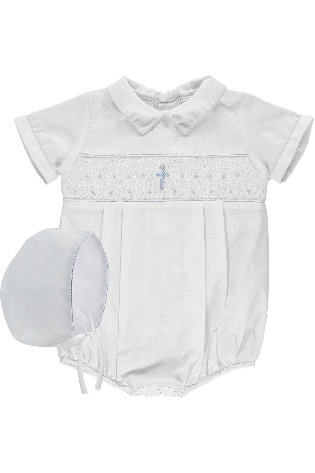 Cross smocked Bubble + Bonnet