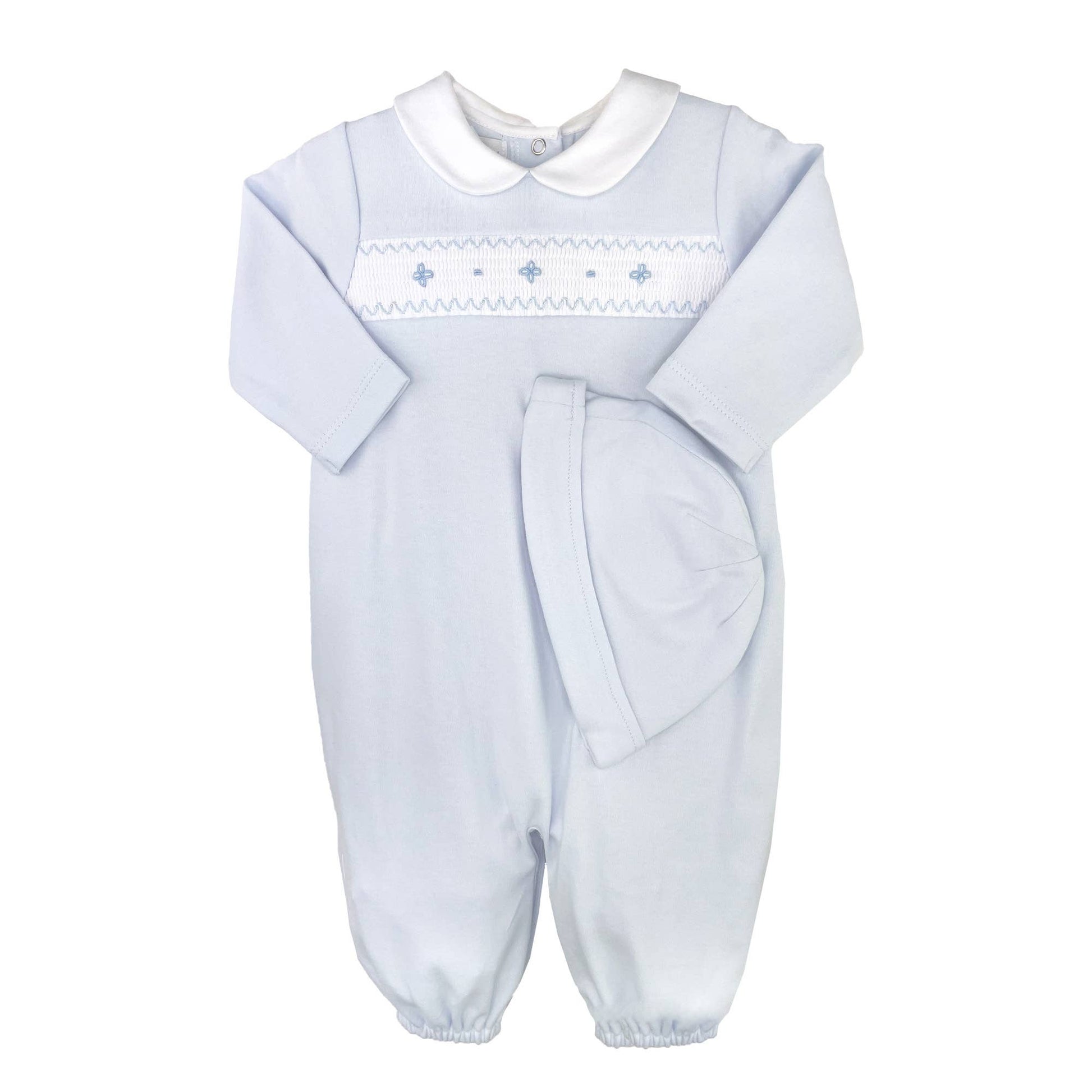 Smocked Knit Convertible Gown and Hat