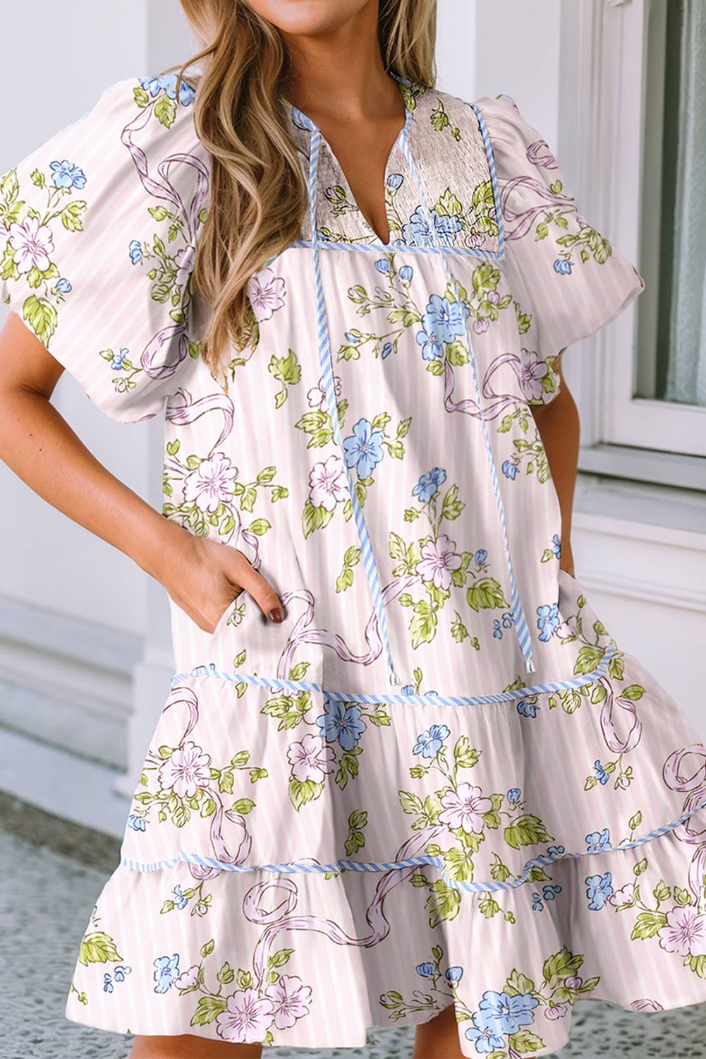 Floral Striped Split Dress