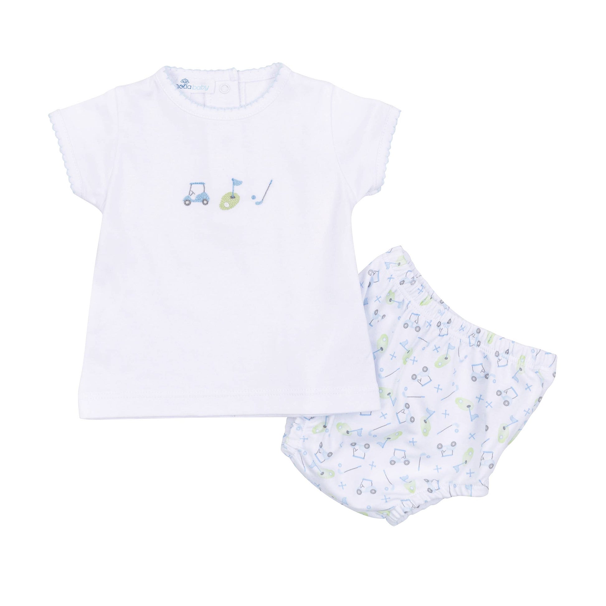 Tiny Tee Time Embroidered Diaper Cover Set - Light Blue