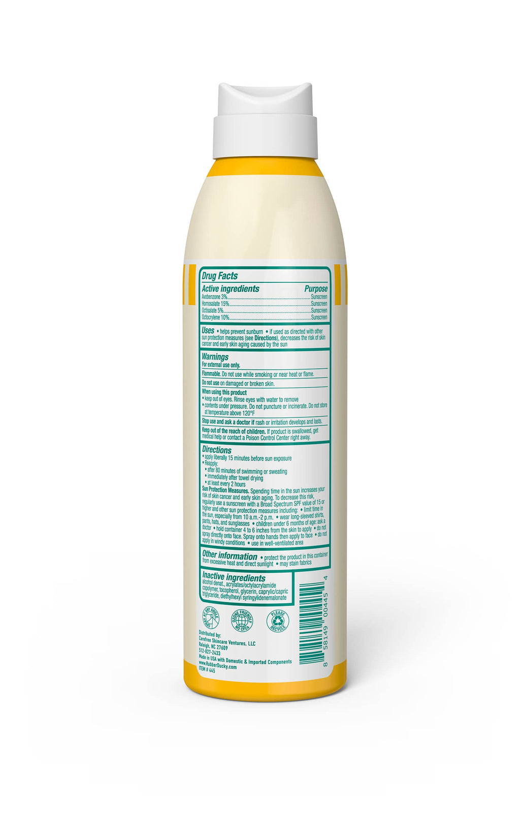Spray Sunscreen SPF 50, Rubber Ducky Brand, 6 oz, Clear