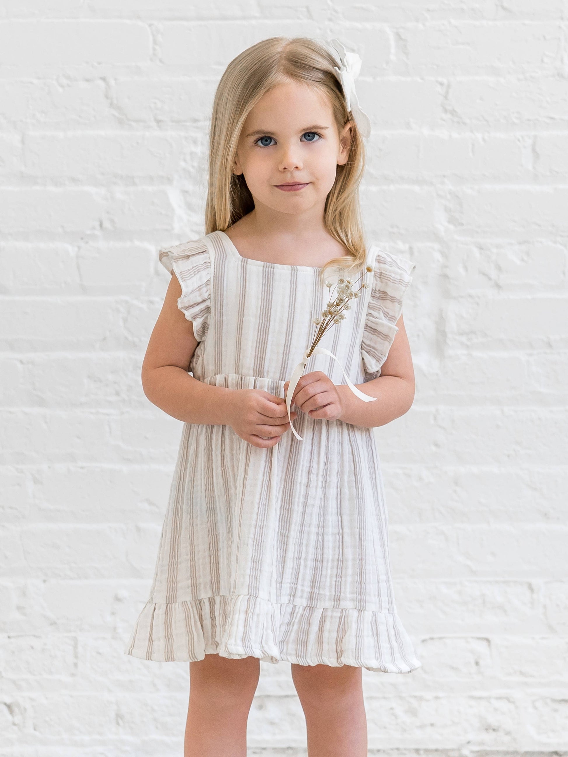 Organic Baby & Kids Jane Muslin Dress - Enzo Stripe / Beige
