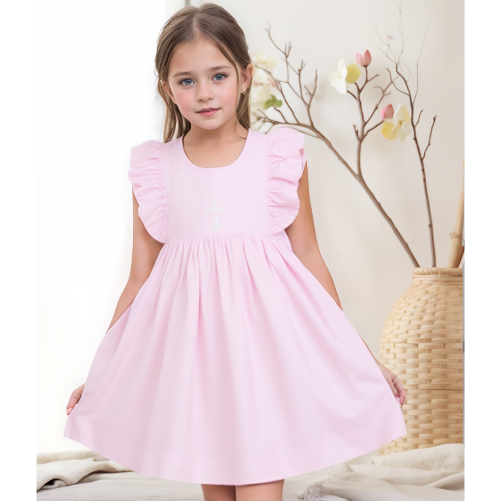 Pink Sleeveless Cross Embroidered Dress