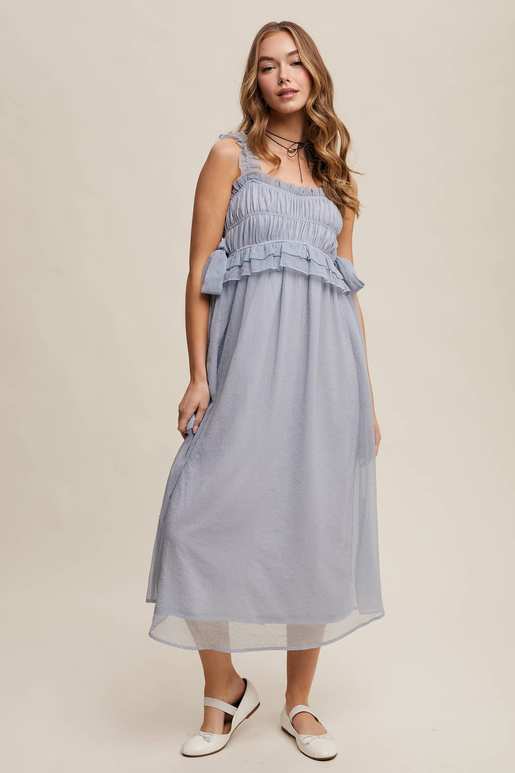 Ethereal Ruffle Bump Midi Dress