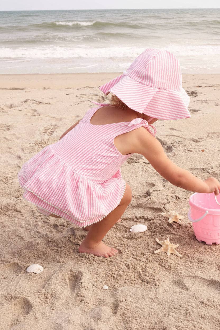Tiered Skirt Swim with White Pom Trim