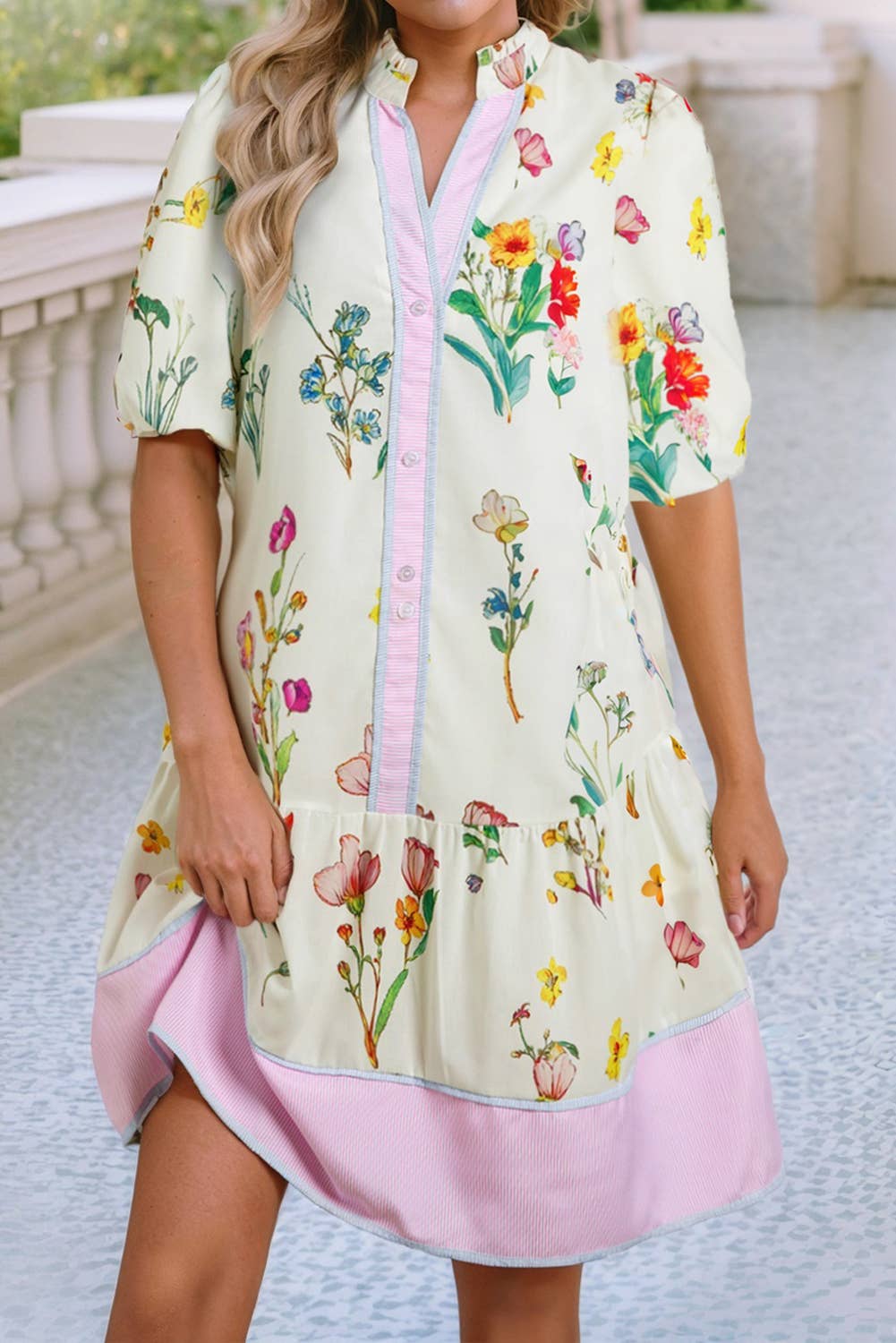 Floral Frill Neck Mini Dress