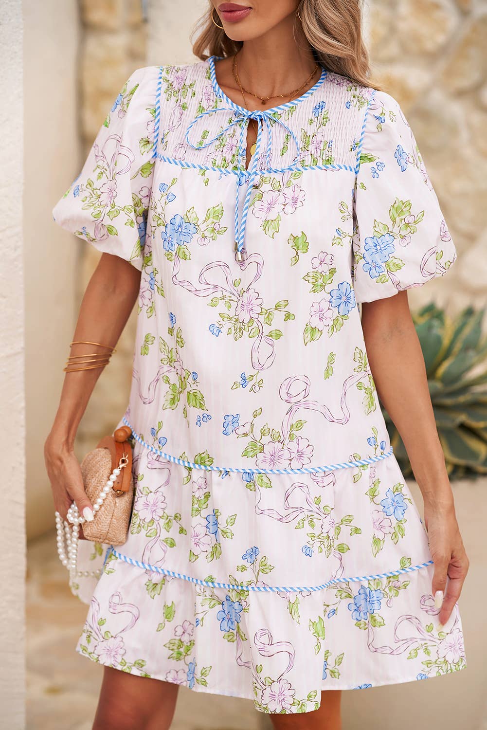 Floral Striped Split Dress