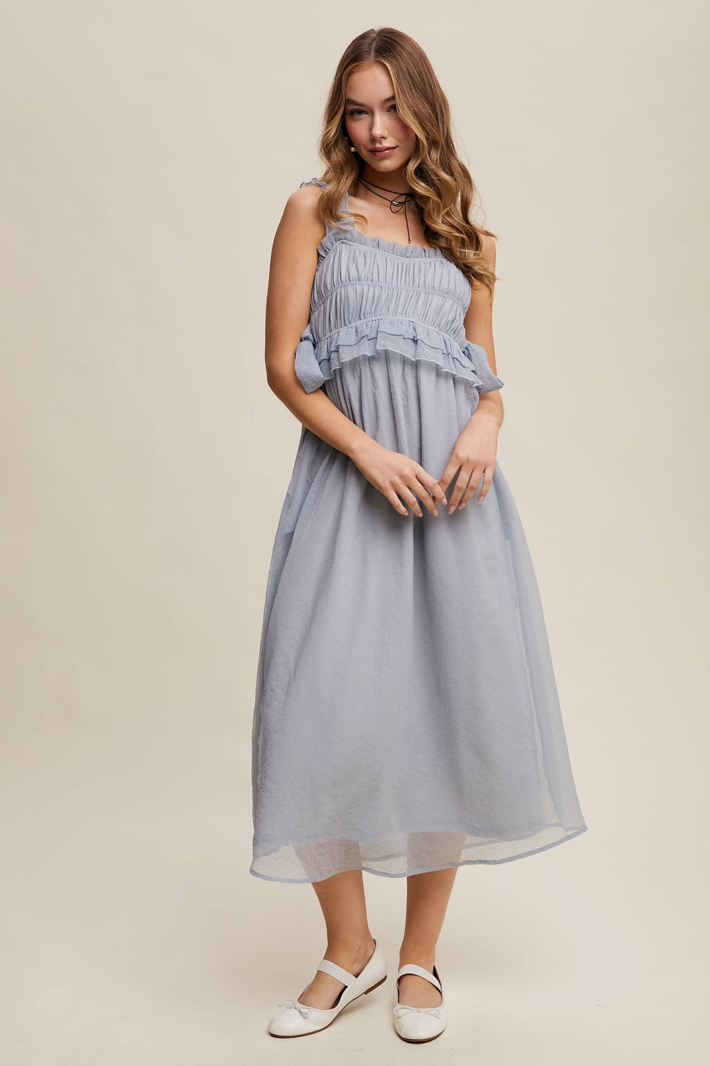 Ethereal Ruffle Bump Midi Dress