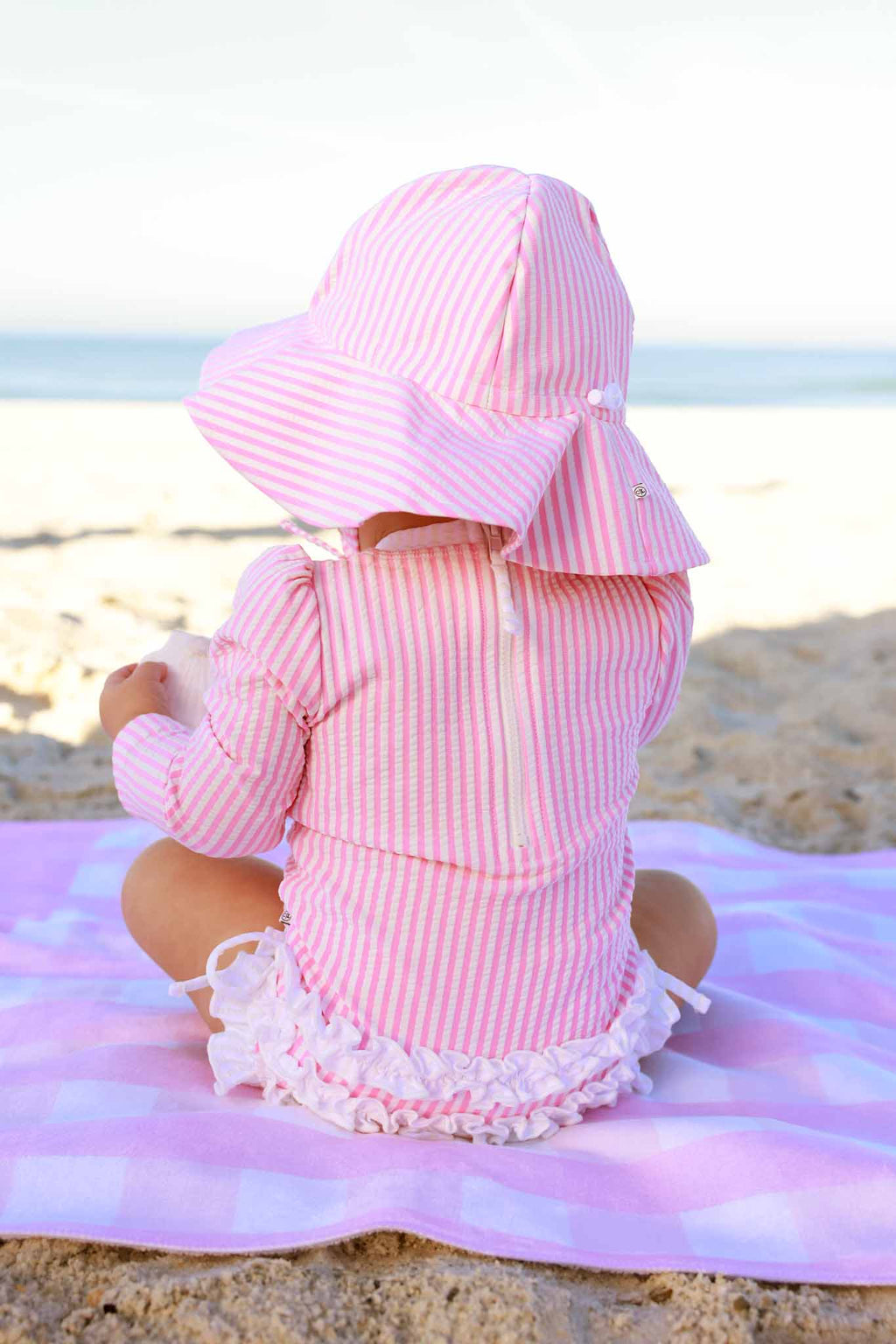 Printed Sun Hat | Seersucker Dusty Pink Wholesale