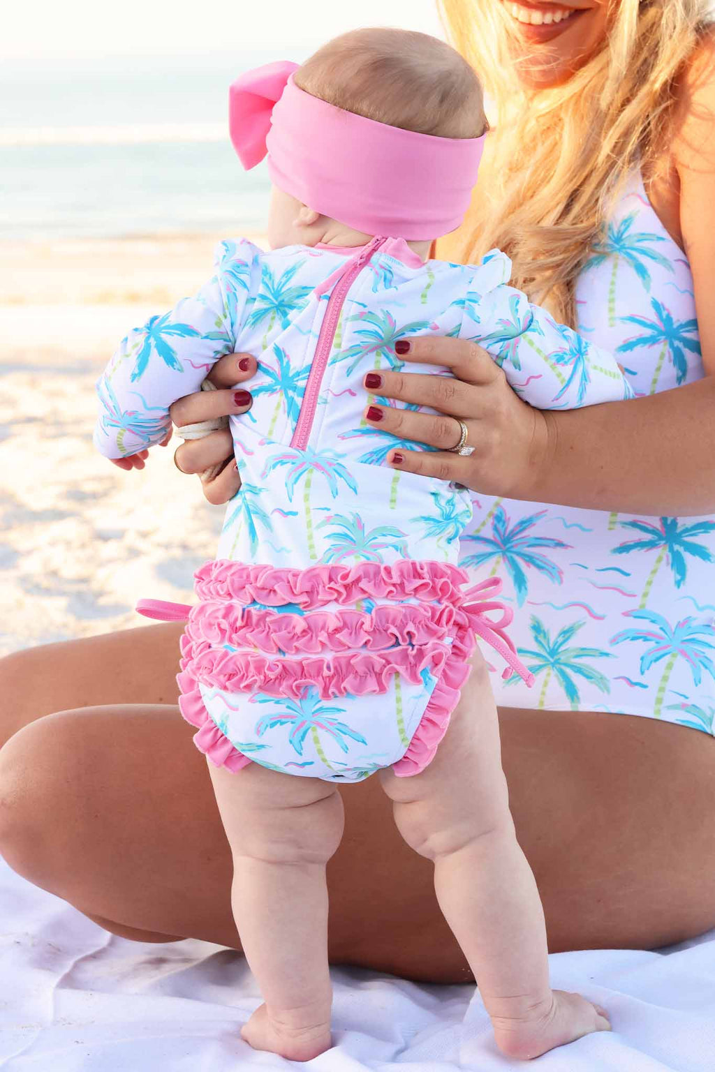 Long Sleeve Rash Guard With Ruffle Bottom | Blue Lagoon